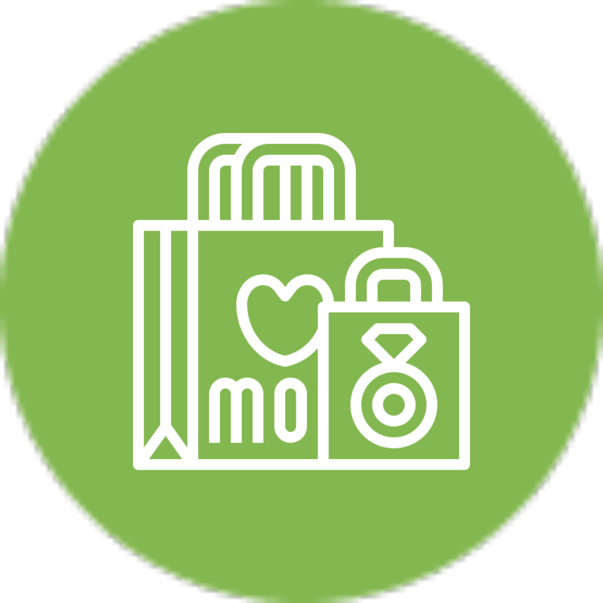 Green background, shopping icons