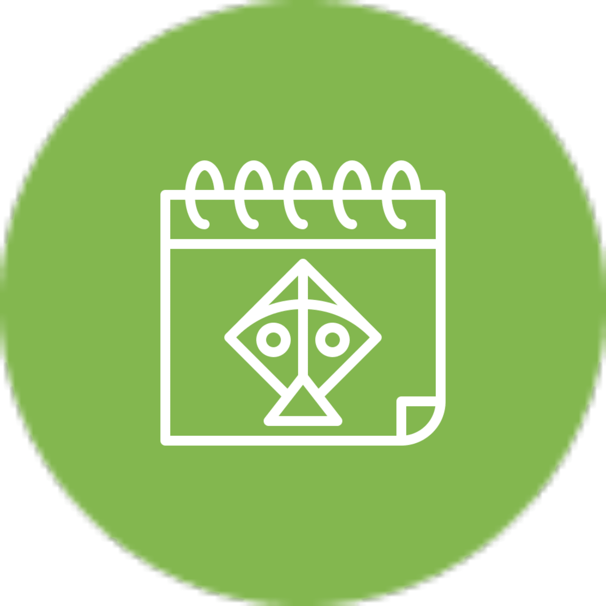 Green circle, calendar, kite symbol