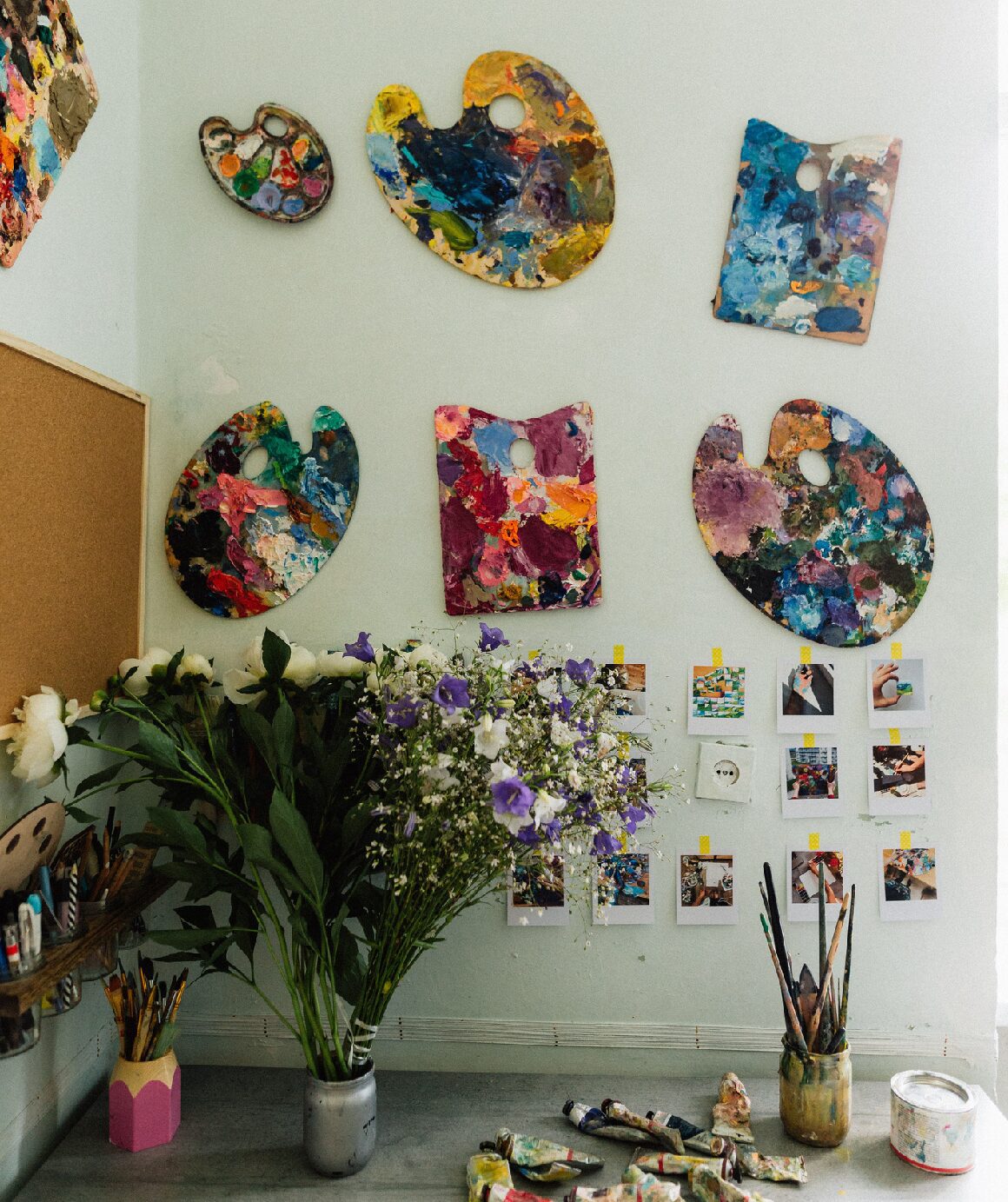Creative workspace with art supplies and decor