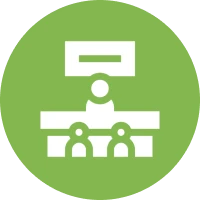 Teacher and students symbol in circle